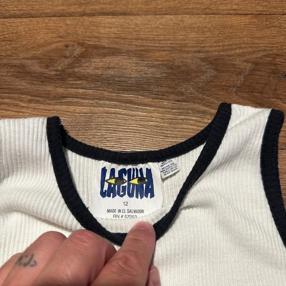 Vintage Laguna White Graphic Ribbed Tank Top Kids Size 12